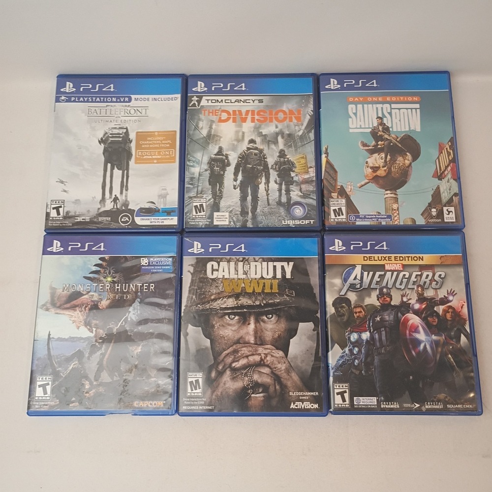 PS4 Game Lot of 6. CIB: Battlefront, Call of Duty WWII, Avengers, Saints Row,...